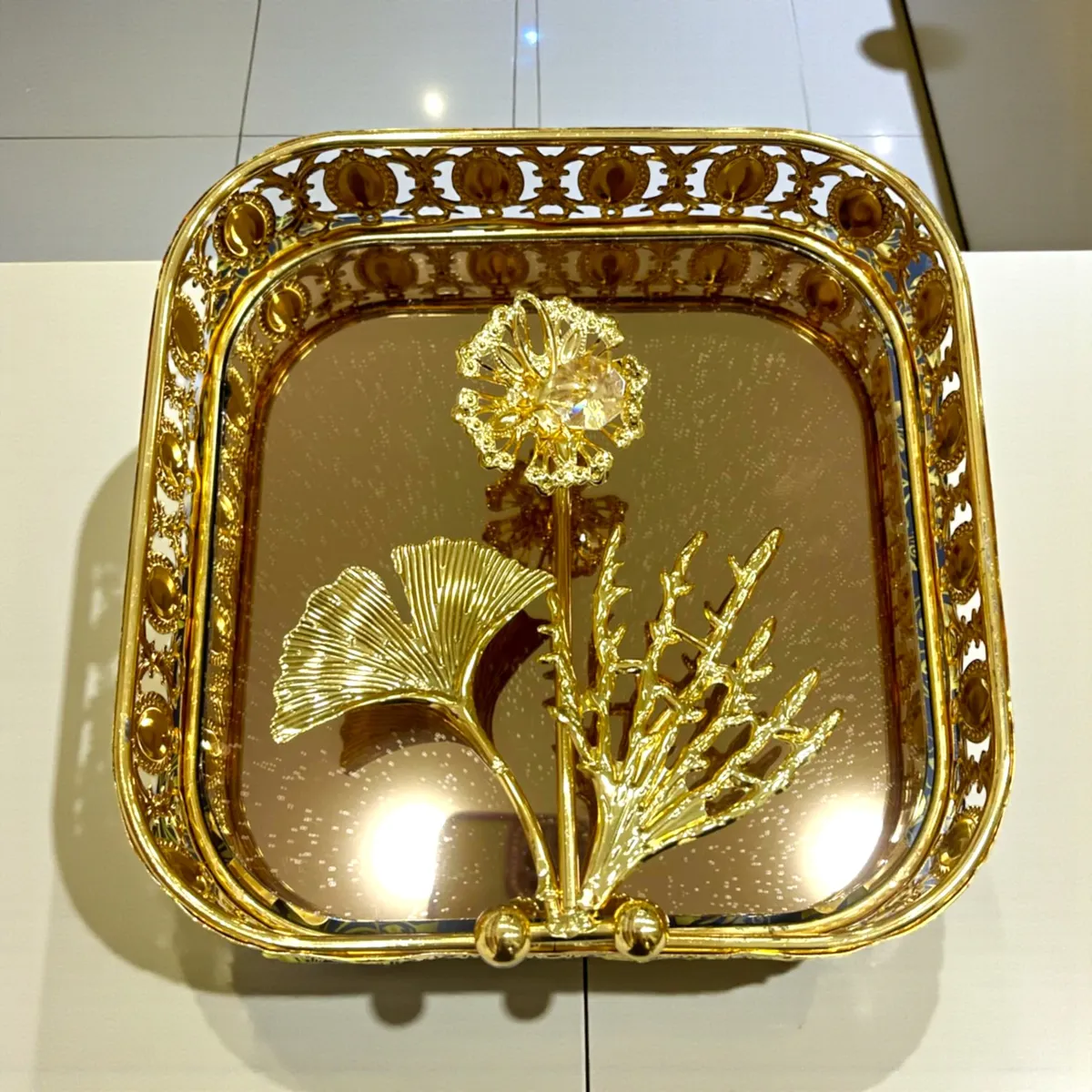 Porte Papiers Doré avec Fleur Cristalline - PP-F01