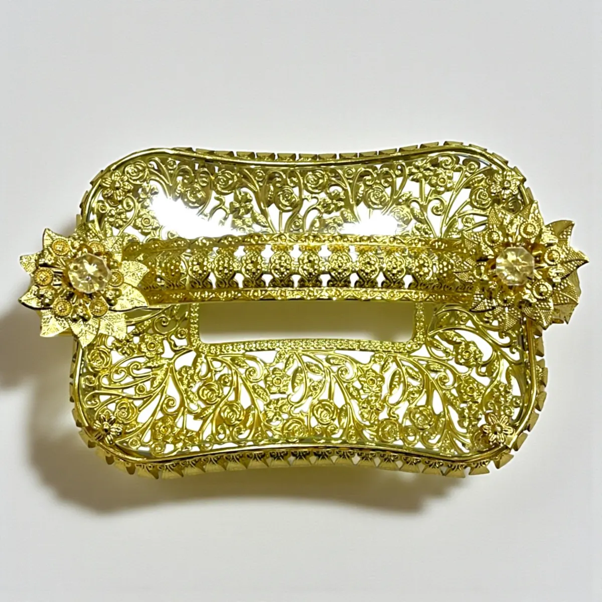 Plateau Doré Sculpté avec Fleurs et Détails Cristal